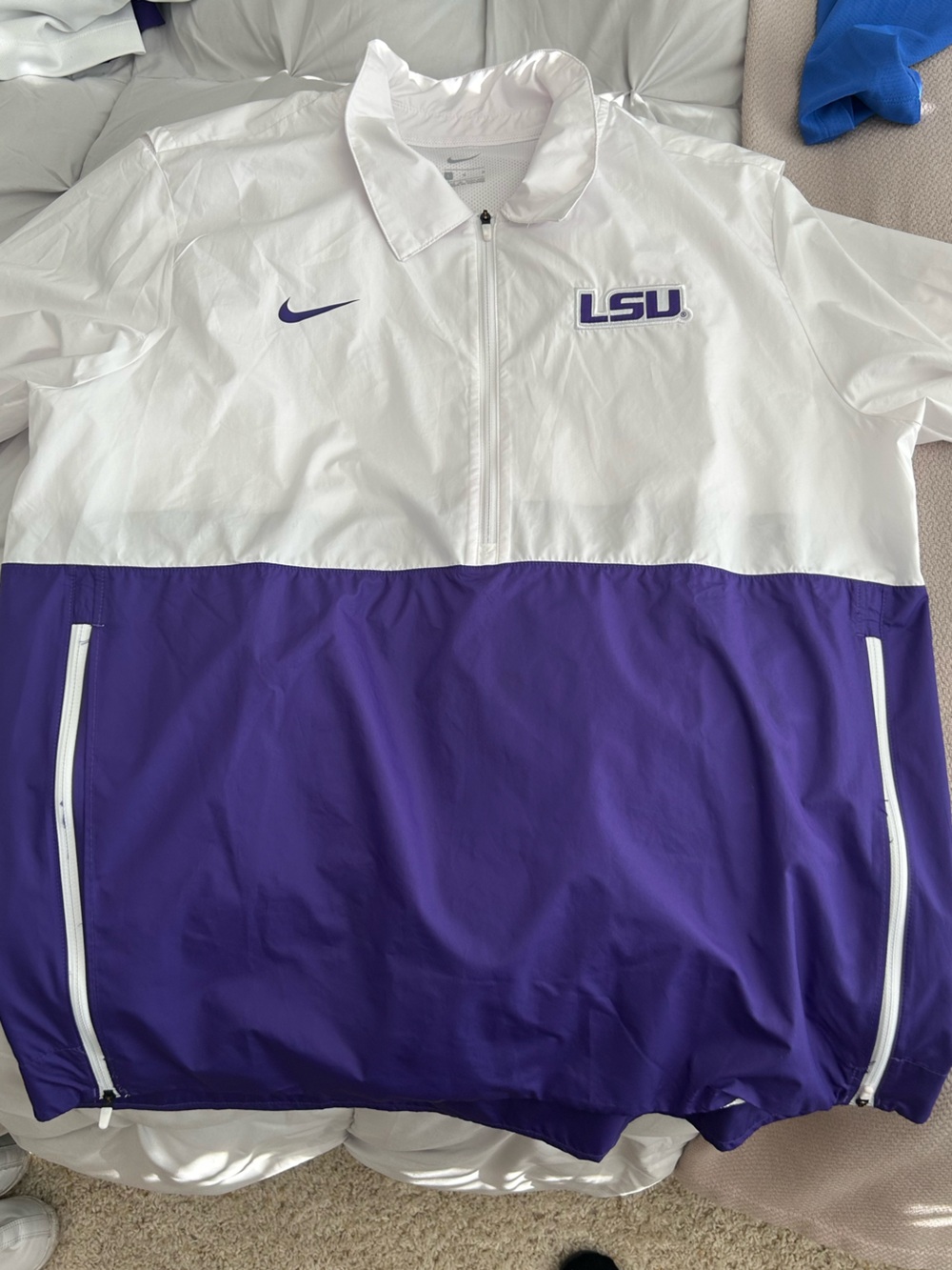 Nike White and Purple LSU Half-Zip Athletic Pullover